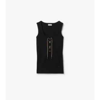 Check Trim Cotton Blend Tank Top