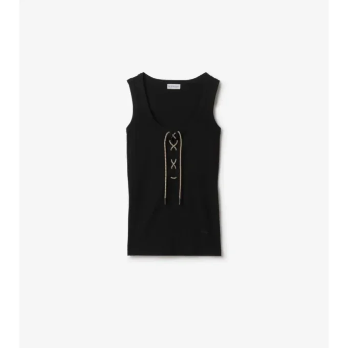 Check Trim Cotton Blend Tank Top
