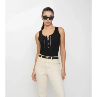 Check Trim Cotton Blend Tank Top