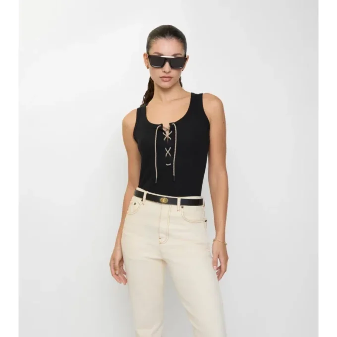 Check Trim Cotton Blend Tank Top