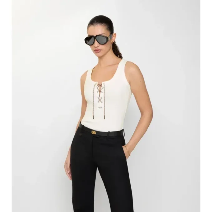 Check Trim Cotton Blend Tank Top