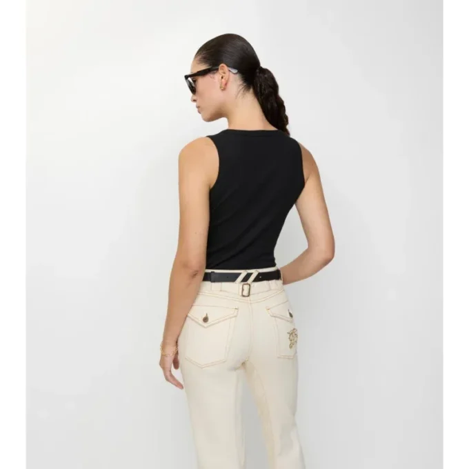 Check Trim Cotton Blend Tank Top