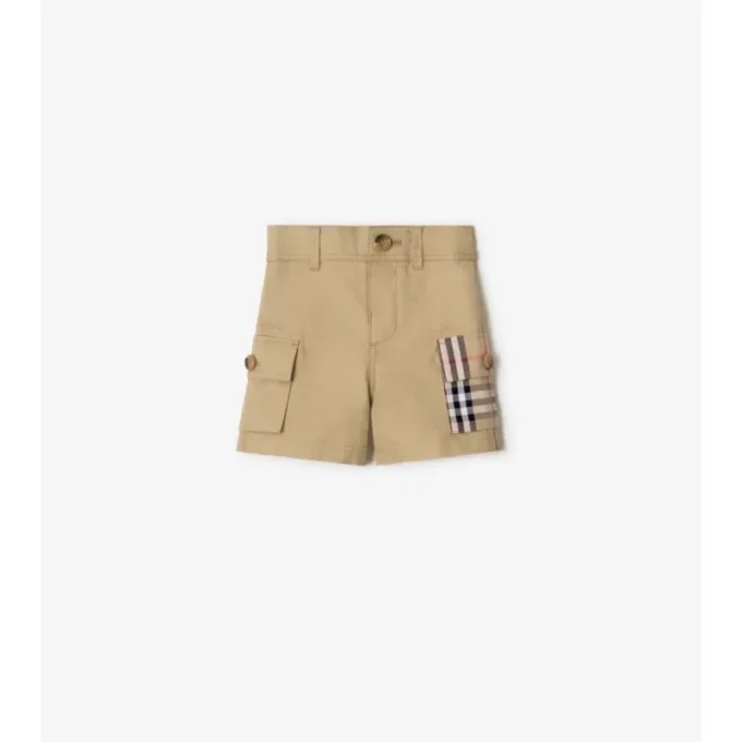 Check Trim Cotton Cargo Shorts