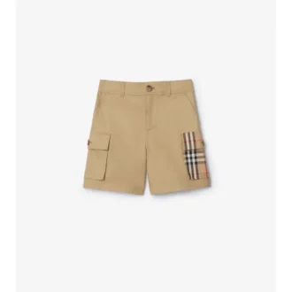 Check Trim Cotton Cargo Shorts