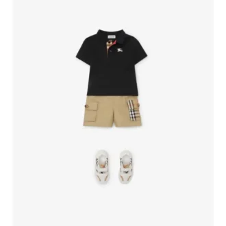 Check Trim Cotton Cargo Shorts