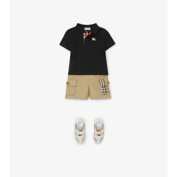 Check Trim Cotton Cargo Shorts