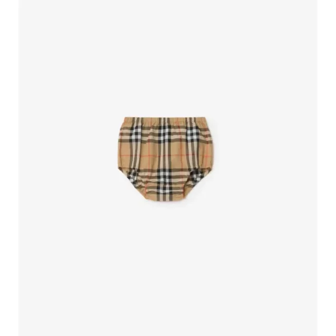 Check Trim Cotton Dress with Bloomers