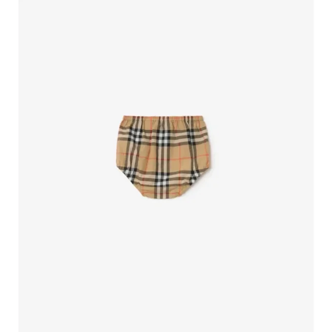 Check Trim Cotton Dress with Bloomers