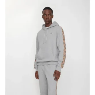 Check Trim Cotton Hoodie