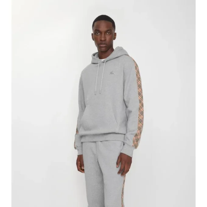 Check Trim Cotton Hoodie