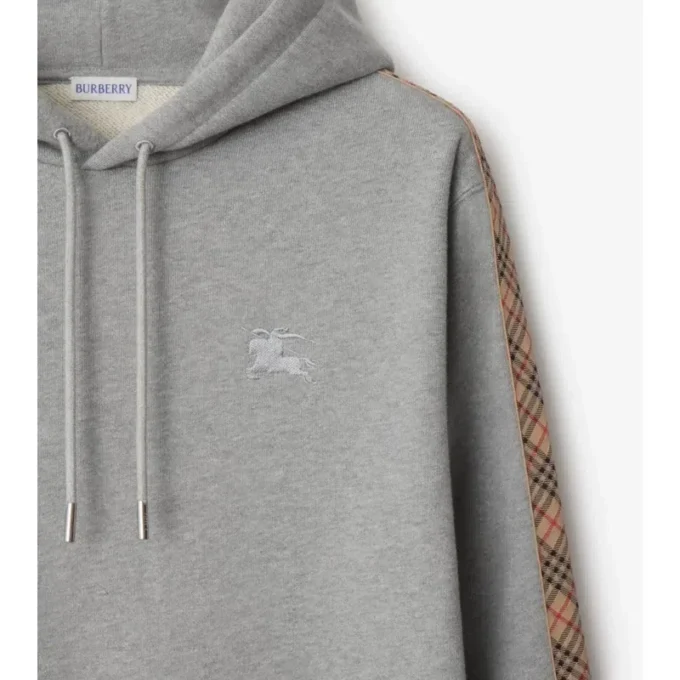 Check Trim Cotton Hoodie