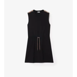 Check Trim Cotton Jersey Dress
