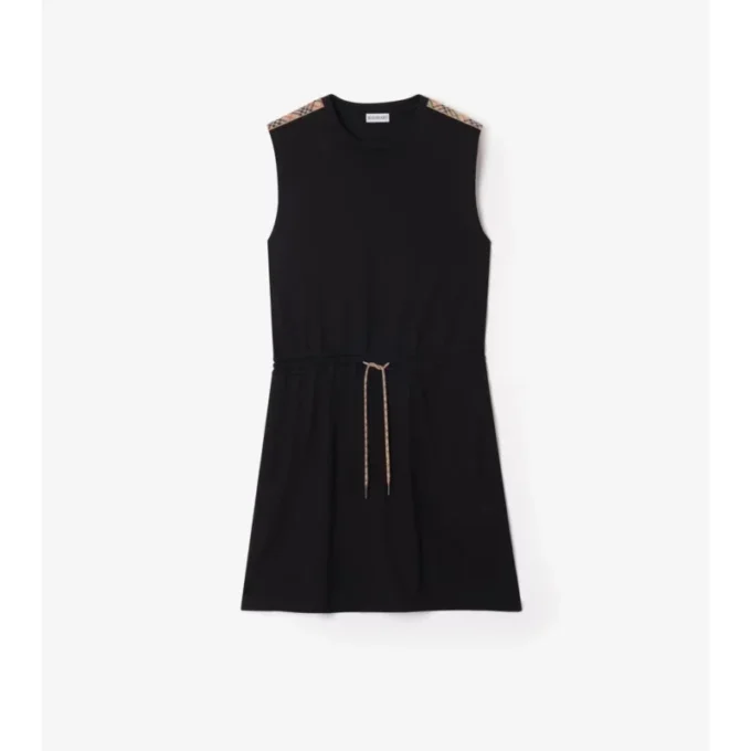 Check Trim Cotton Jersey Dress