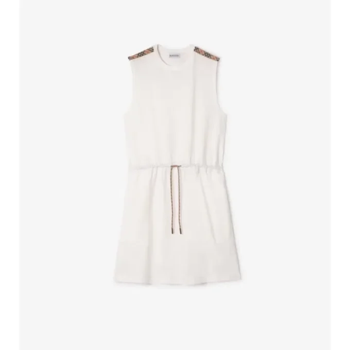 Check Trim Cotton Jersey Dress