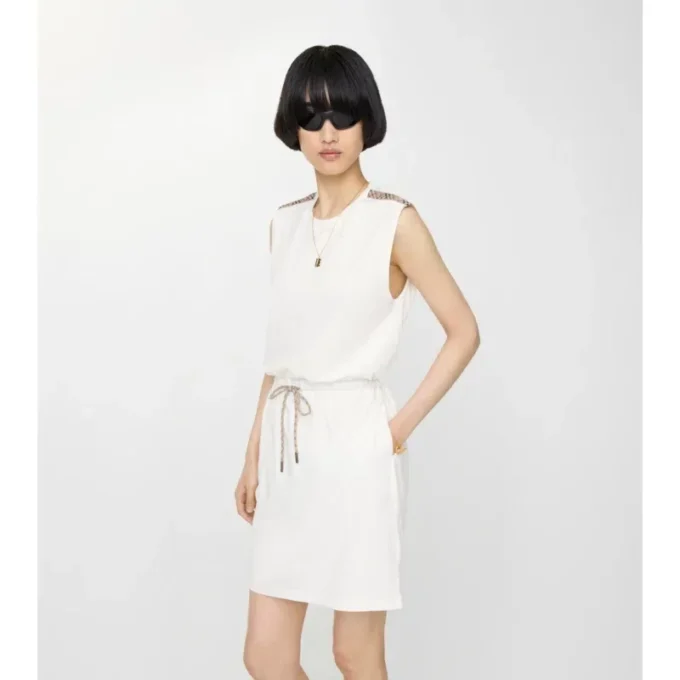 Check Trim Cotton Jersey Dress