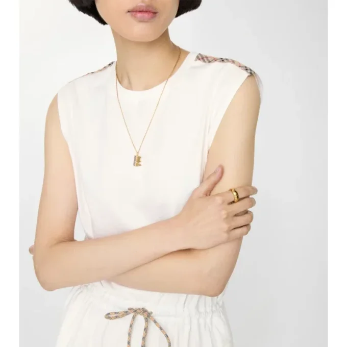 Check Trim Cotton Jersey Dress
