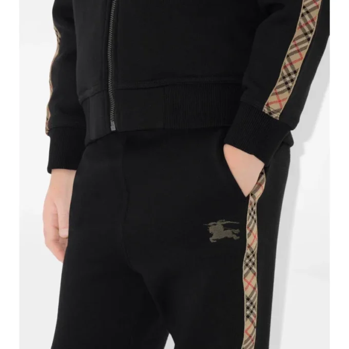 Check Trim Cotton Jogging Pants