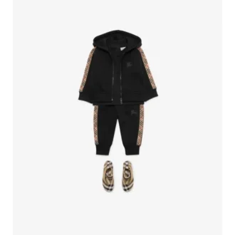 Check Trim Cotton Jogging Pants
