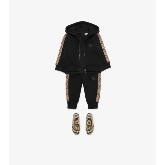 Check Trim Cotton Jogging Pants
