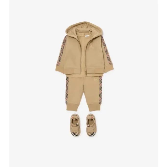 Check Trim Cotton Jogging Pants