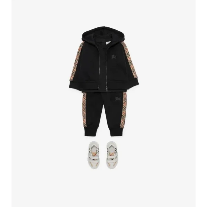 Check Trim Cotton Jogging Pants