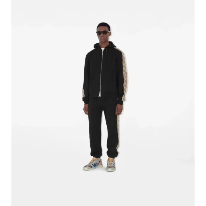 Check Trim Cotton Jogging Pants