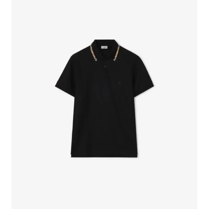 Check Trim Cotton Polo Shirt