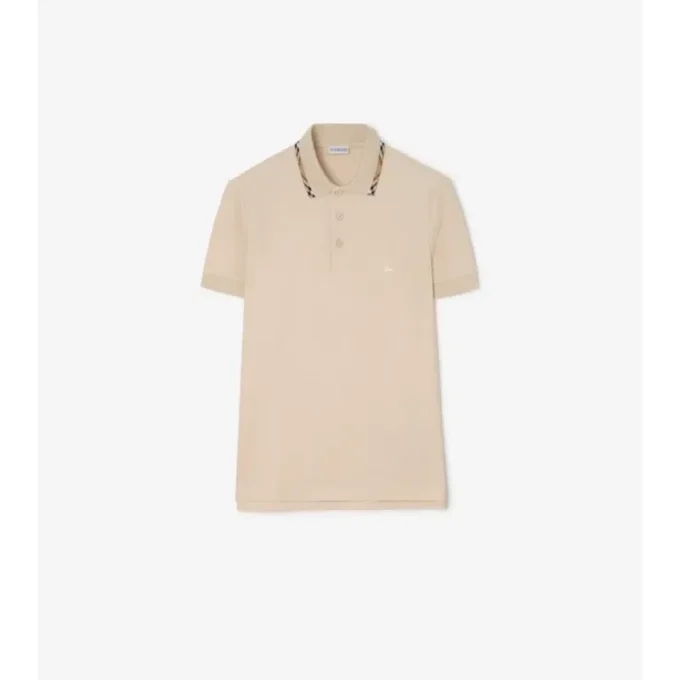 Check Trim Cotton Polo Shirt