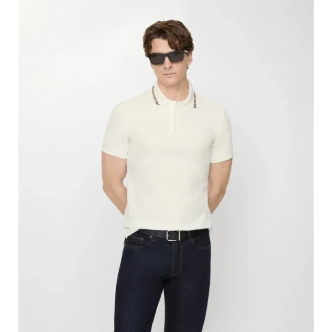 Check Trim Cotton Polo Shirt