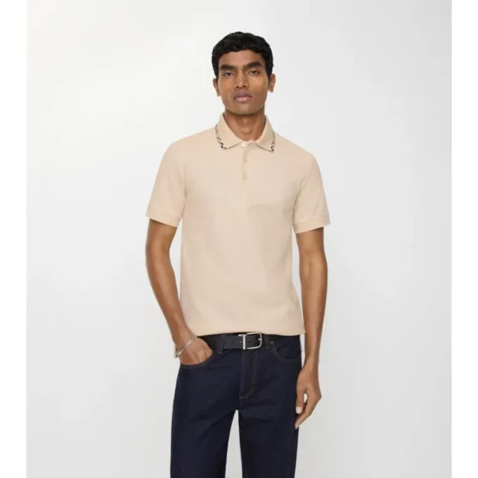 Check Trim Cotton Polo Shirt
