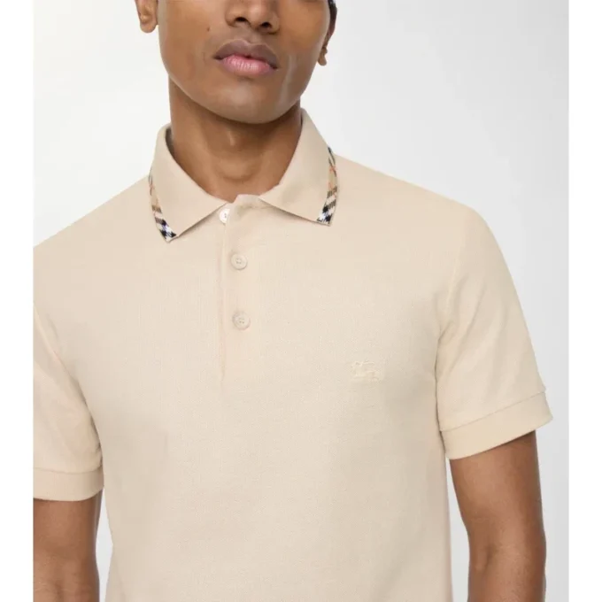 Check Trim Cotton Polo Shirt