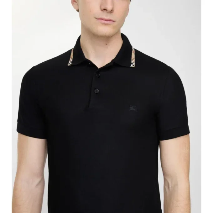 Check Trim Cotton Polo Shirt