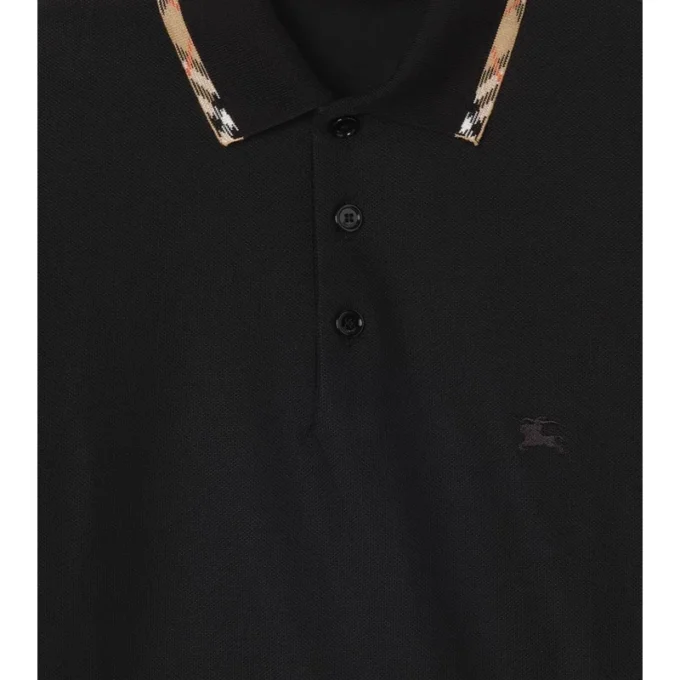 Check Trim Cotton Polo Shirt