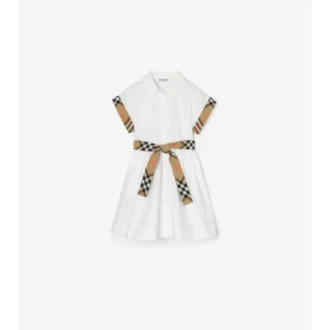 Check Trim Cotton Shirt Dress