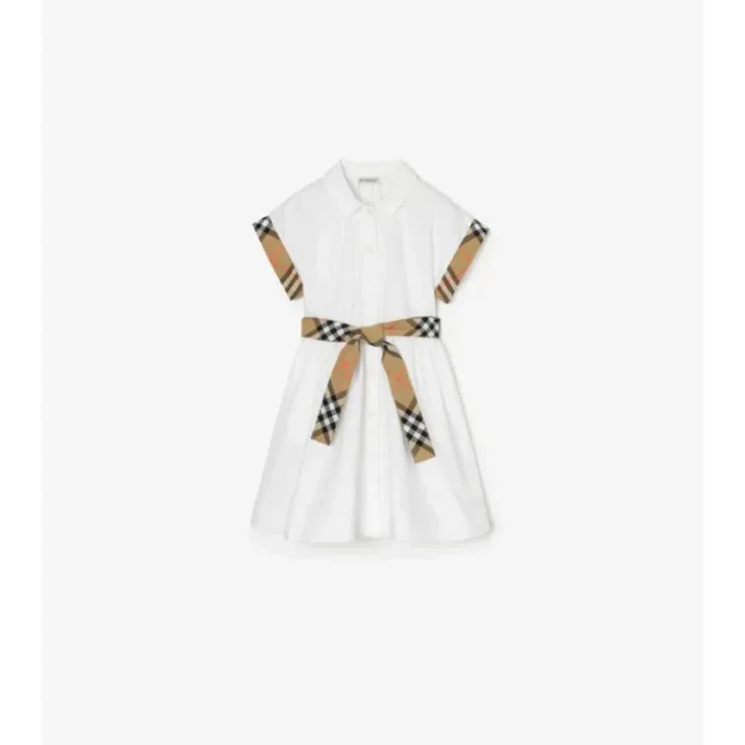 Check Trim Cotton Shirt Dress