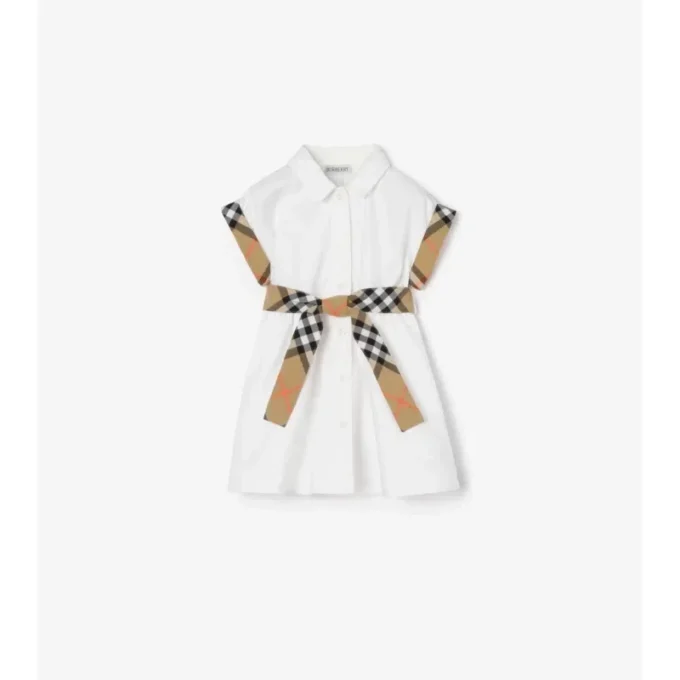 Check Trim Cotton Shirt Dress