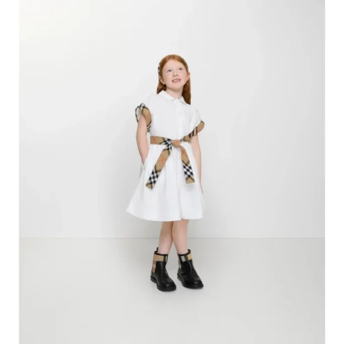 Check Trim Cotton Shirt Dress