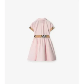 Check Trim Cotton Shirt Dress