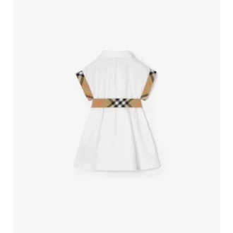 Check Trim Cotton Shirt Dress