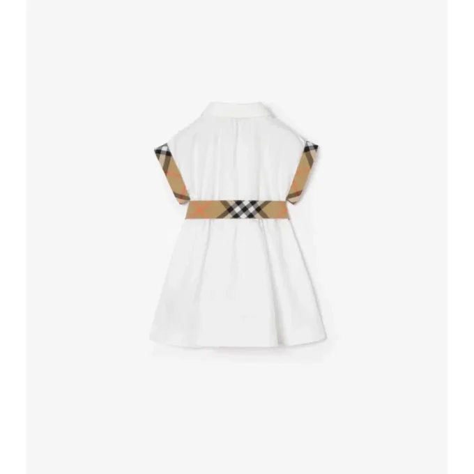 Check Trim Cotton Shirt Dress