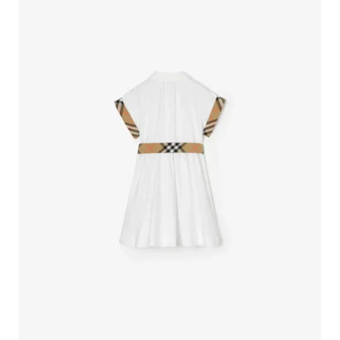 Check Trim Cotton Shirt Dress