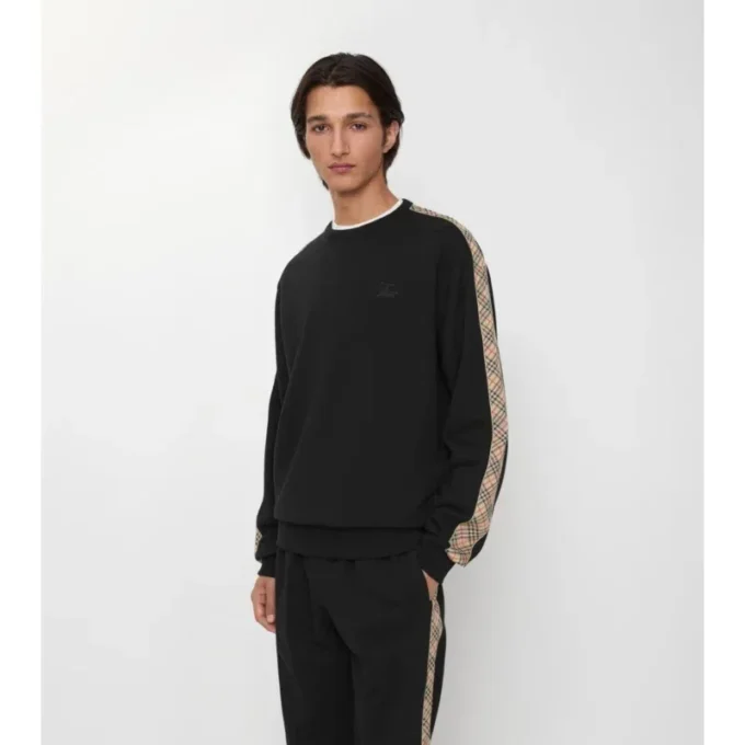 Check Trim Cotton Sweatshirt