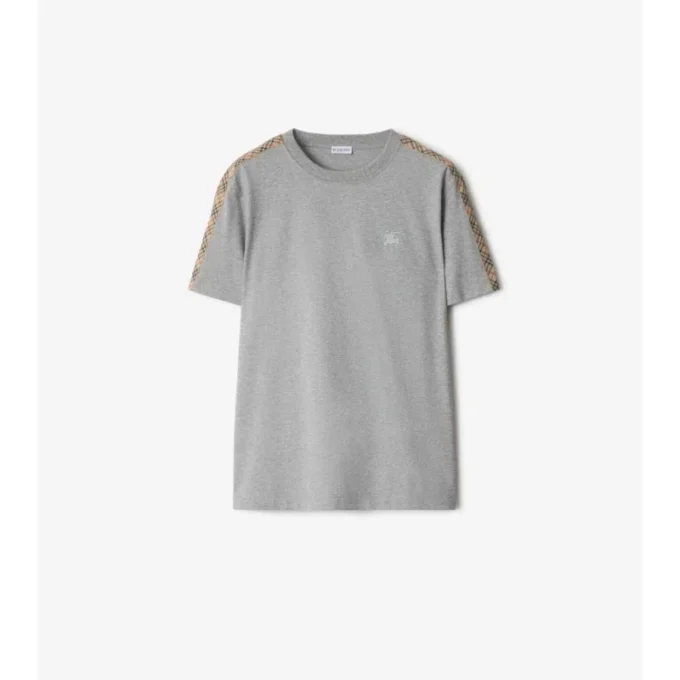Check Trim Cotton T-Shirt