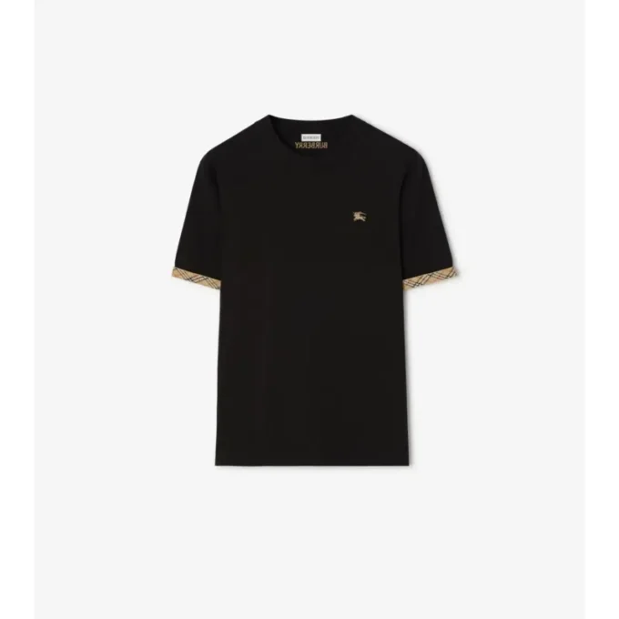Check Trim Cotton T-Shirt