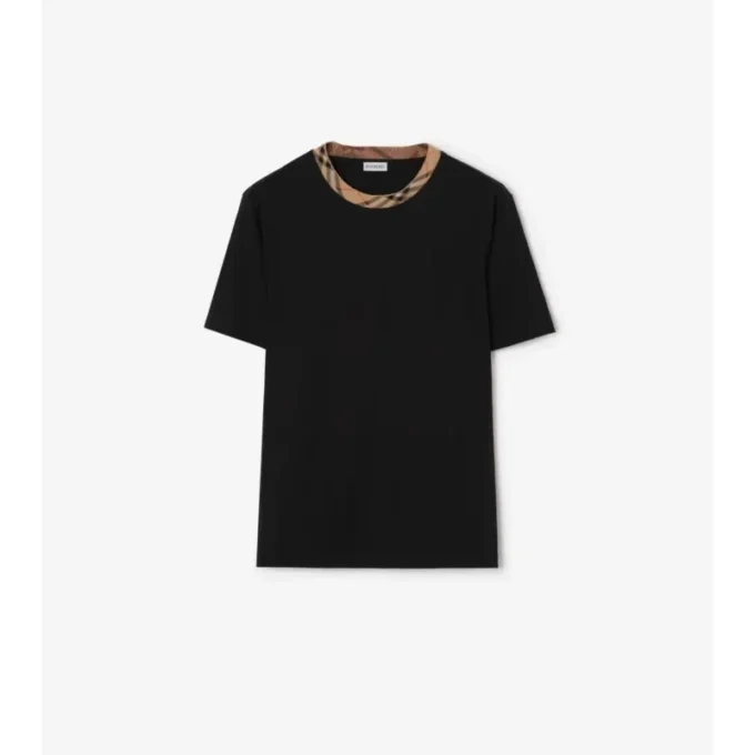 Check Trim Cotton T-Shirt