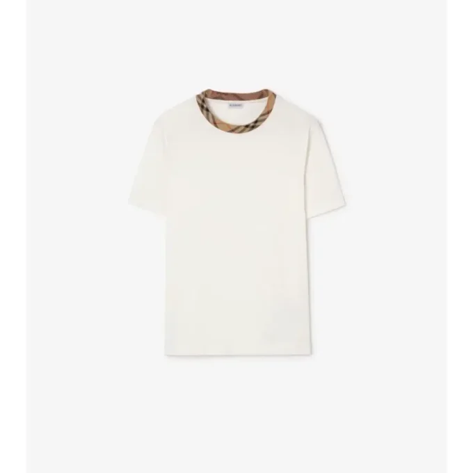 Check Trim Cotton T-Shirt