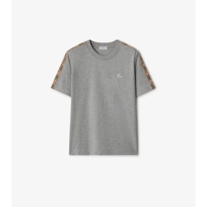 Check Trim Cotton T-Shirt
