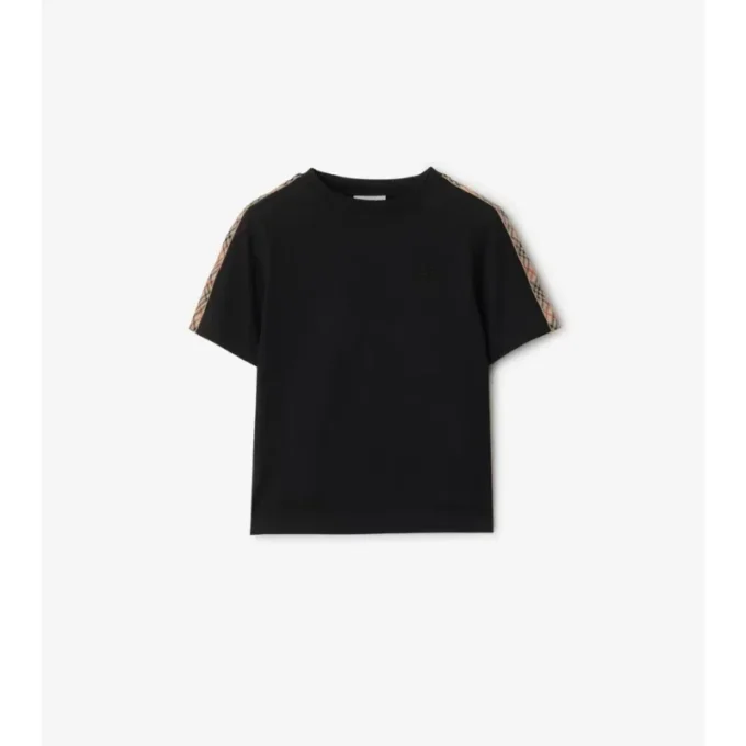 Check Trim Cotton T-Shirt