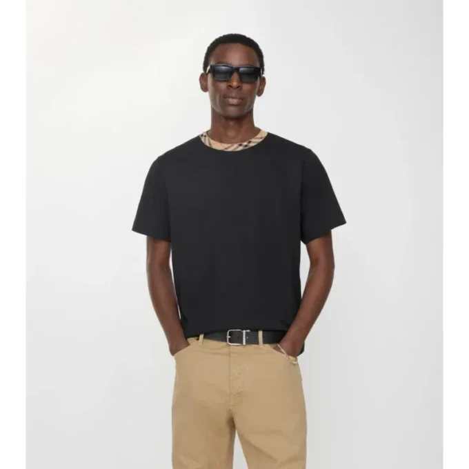 Check Trim Cotton T-Shirt