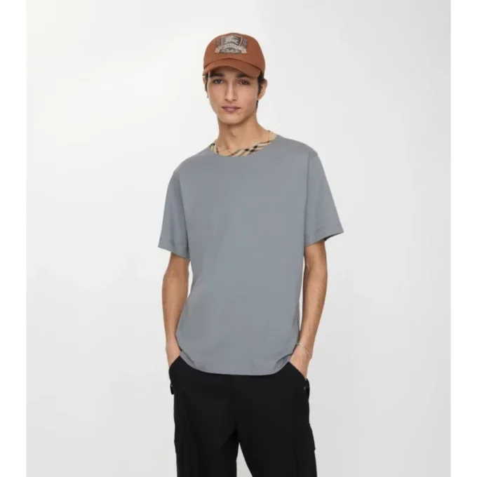 Check Trim Cotton T-Shirt